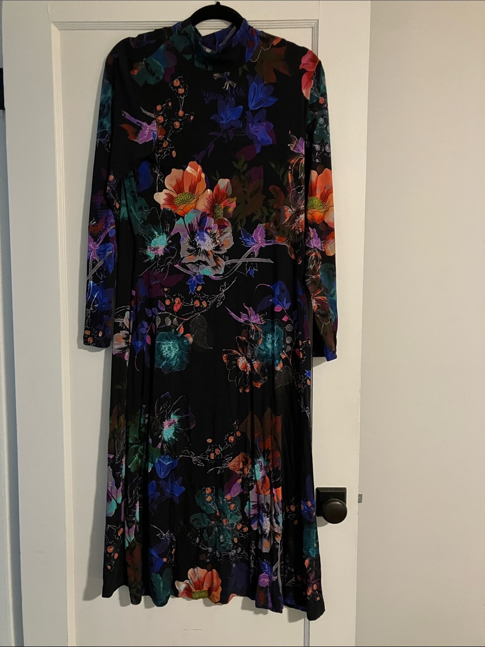 Johnny Was Black Maxi Dress with Multicolor Floral Print